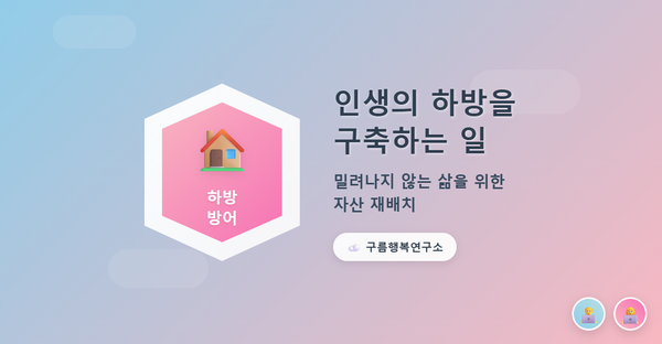 방패 안에 집 아이콘이 있는 미니멀 디자인으로 인생의 하방 방어 전략을 시각화한 구름행복연구소 블로그 썸네일